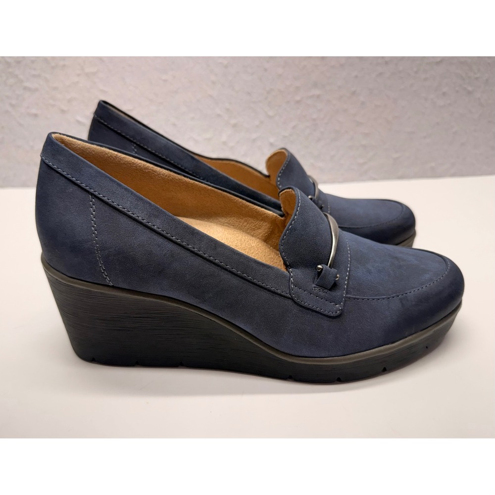 Soul Naturalizer Womens Navy Blue Wedge Loafers Metallic Detail Size 10M Achieve